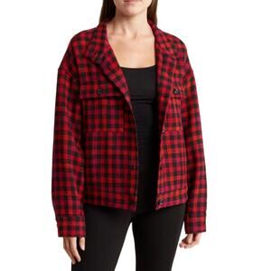 Sanctuary Womens M Ashley Bouclé Knit Buffalo Plaid Jacket NEW